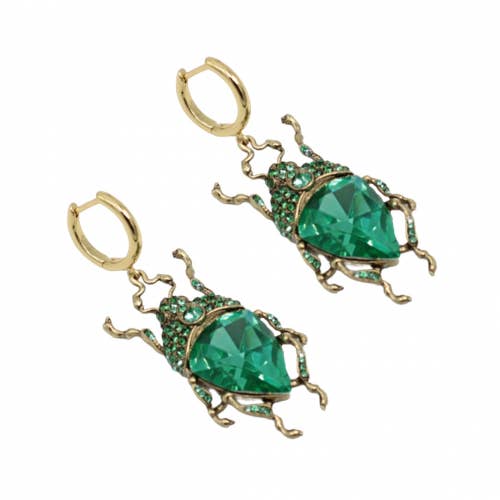 Vintage Green Bug Drop Earrings