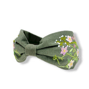 Floral Sage Hand Embroidered Headband