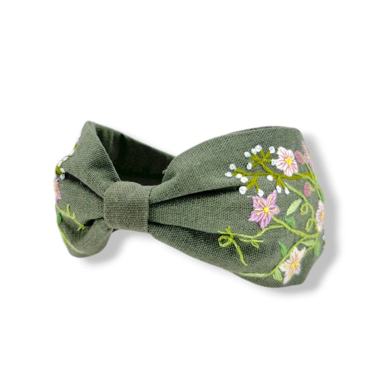 Floral Sage Hand Embroidered Headband