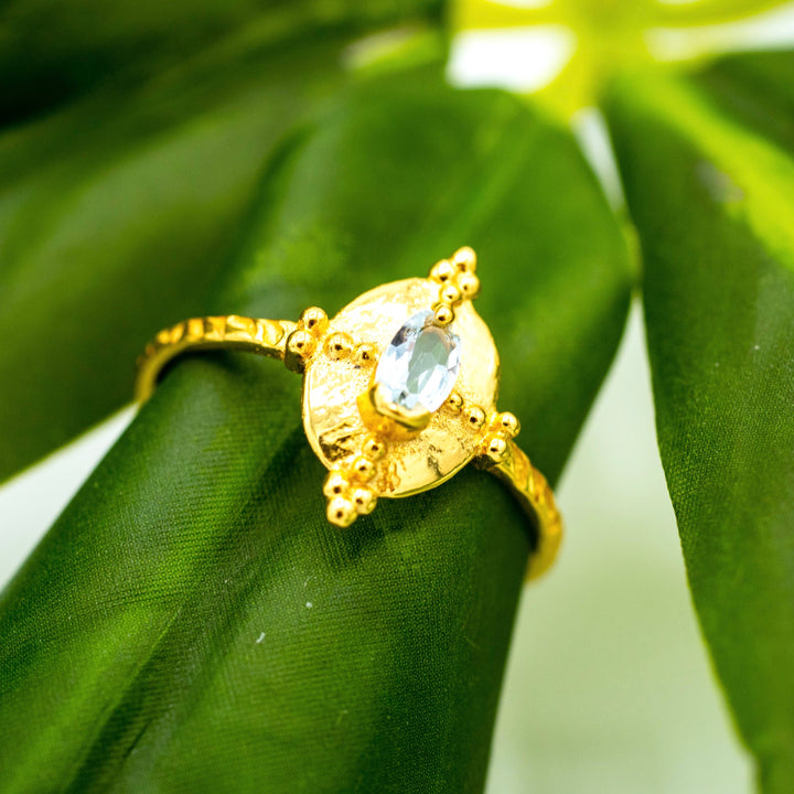 Gold Plated Royal Blue Topaz Ring