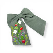 Sage Strawberry Hand Embroidered Hair Barrette