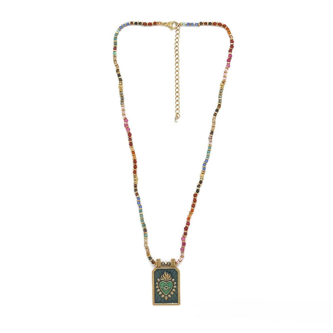 Flaming Heart Semi Precious Stone Beaded Necklace