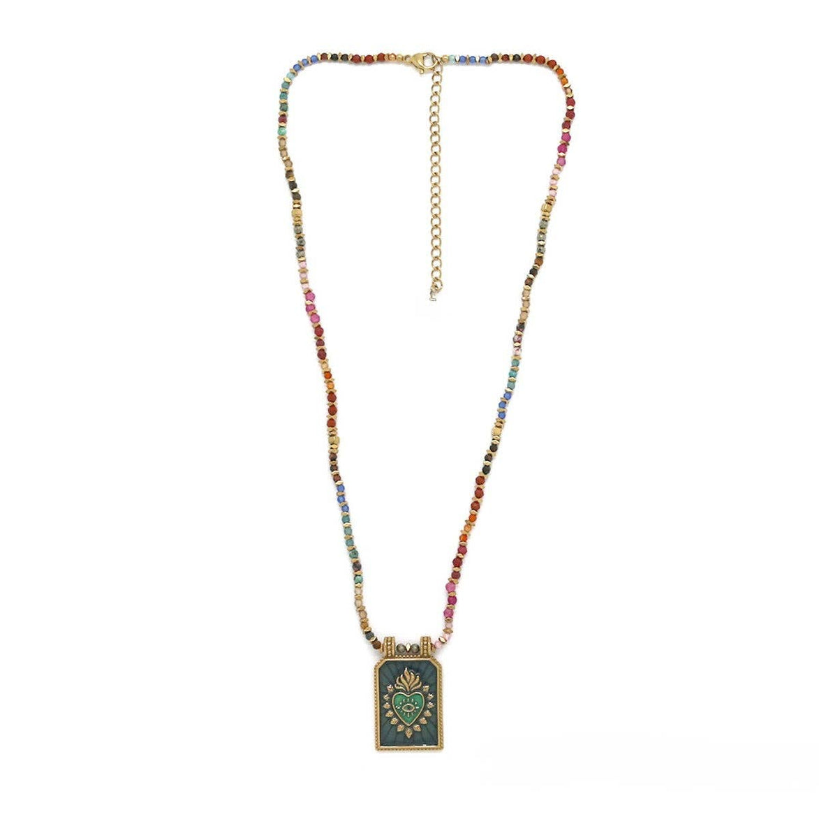 Flaming Heart Semi Precious Stone Beaded Necklace