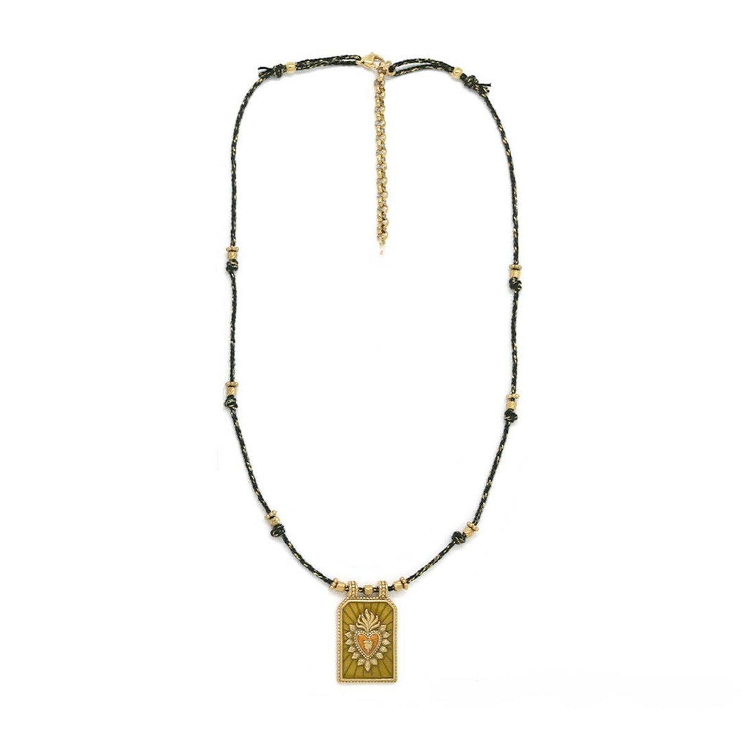 Flaming Heart Moss Green Necklace