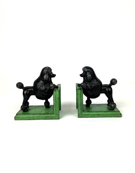 Cast Iron Antiqued Pair of Black Poodle Bookends