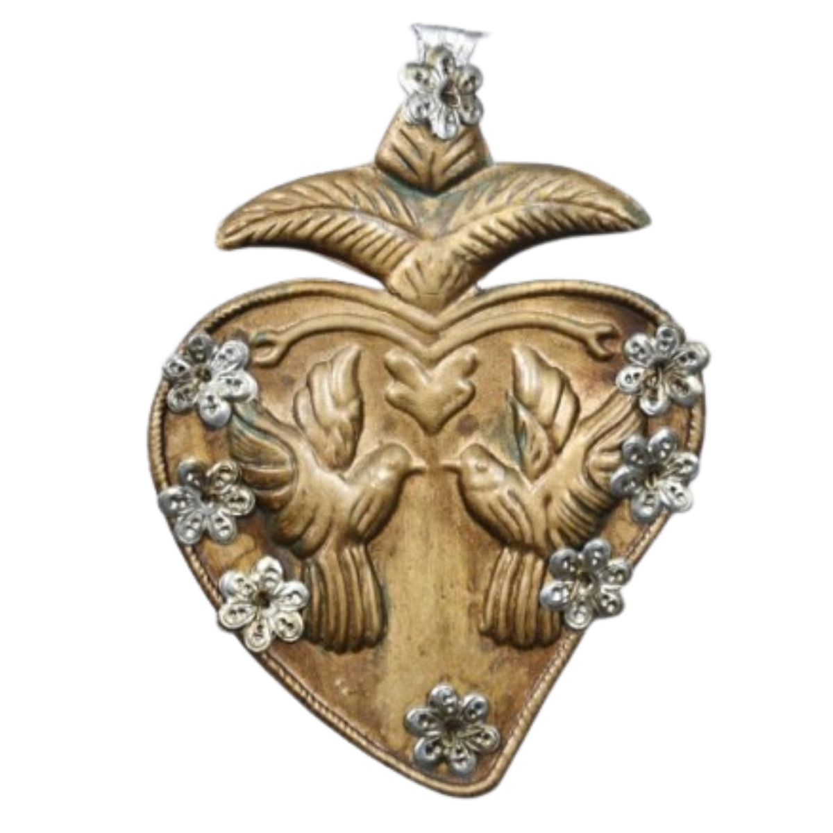 Antique Gold Dove Ex-Voto Heart Wall Décor