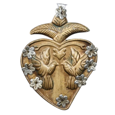 Antique Gold Dove Ex-Voto Heart Wall Décor