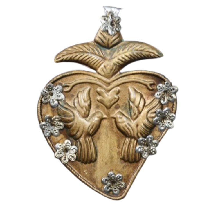 Antique Gold Dove Ex-Voto Heart Wall Décor