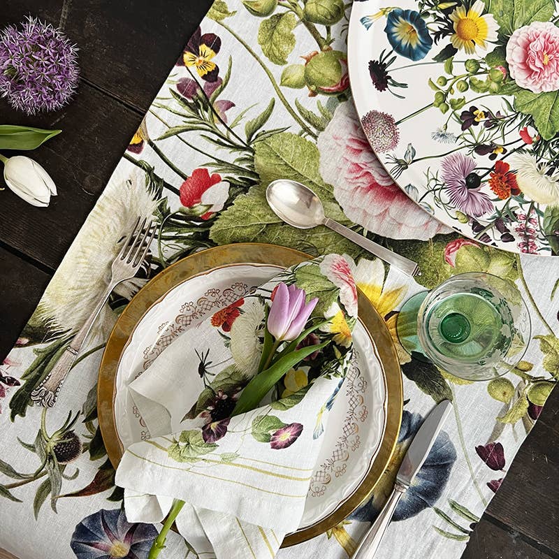 Flower Garden linen Table Runner
