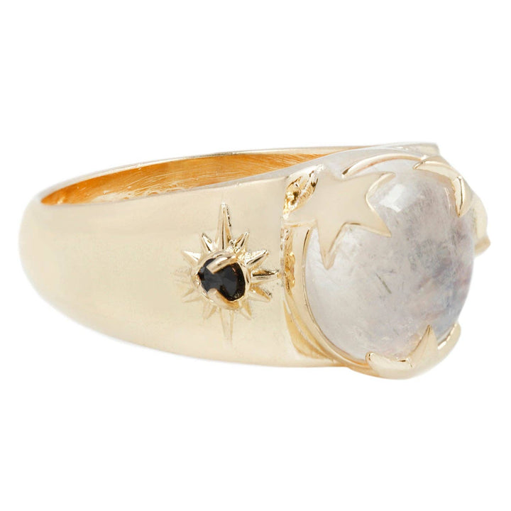 Luna Signet in Moonstone/Black Spinel/Gold